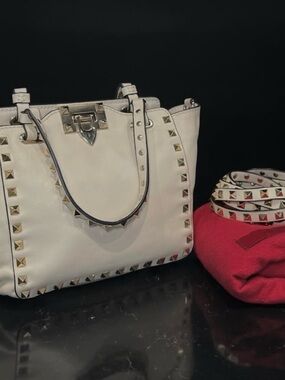 Valentino White Rockstud Leather Tote with Detachable Stud Strap